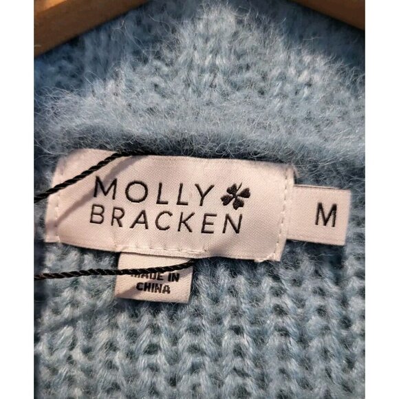 New Molly Bracken Ice Blue Cowl Neck Fluffy Cropped Sweater Sz M - Picture 6 of 7